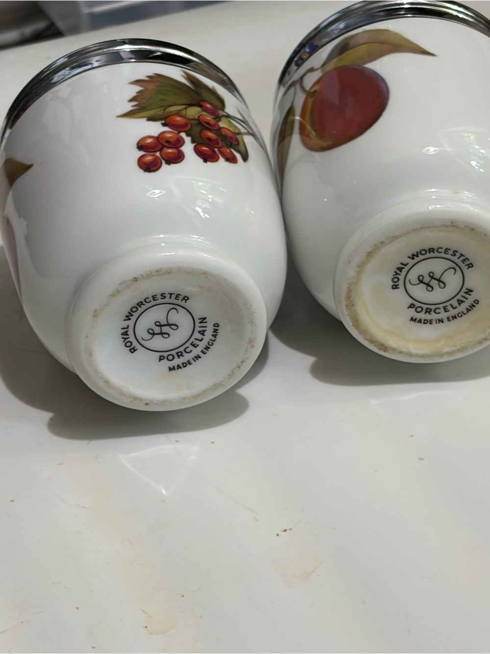 Egg coddlers. Royal Worcester Porcelain Chrome Lids. King size. Holds 2 eggs. - Picture 2 of 3